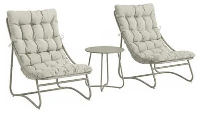 Produktbild von Bistro-Set 3-teilig Textilene, 2 Personen, Hellgrau, atmungsaktive Textilene-Bespannung mit Sitzkissen, pulverbeschichteter Stahlrahmen rostfrei, runder Beistelltisch