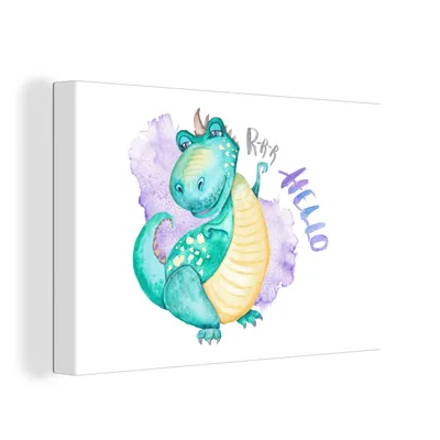 Produktbild von OneMillionCanvasses® - Leinwandbilder - 150x100 cm, Dinosaurier - Kinderzimmer - Grün - Jungen - Mädchen - Kinder, Wandbilder Kunstdruck Wanddekoration