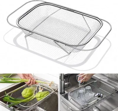 Obrázek produktu pro Sítko do dřezu, výsuvné nerezové dřezové koše 33-44 cm, sítko do dřezu, pro sítko, odkapávání