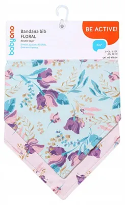 Productafbeelding van BabyOno Floral, set van 2 babydoekjes/sjaaltjes, paars/mintgroen