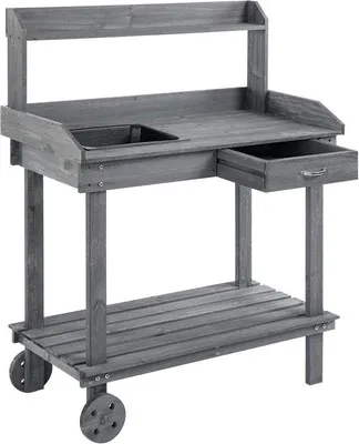 Produktbild von Graue Gartenarbeitstisch 92x45x119cm 2 Ebenen Schublade Holz