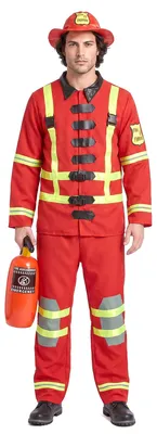 Productafbeelding van Brandweerman kostuum voor heren, rood-geel-zwart - One size (42)