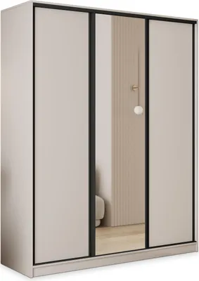 Produktbild von Masseno Schiebetürenschrank TARI 150/205/58 cm Kleiderschrank mit 4 Schubladen Schlafzimmer Schrank 3-türig mit Spiegel Kaschmir