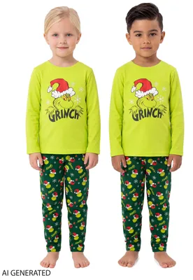 Produktbild von The Grinch Schlafanzug für Jungen - Kinder Pyjama Set Langarm Oberteil mit Hose Grün 110-116, KI-generiertes Bild
