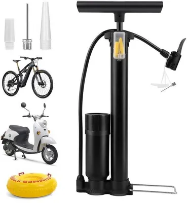 Produktbild von Unyqoos® Fahrradpumpe mit Doppelventil & präzisem Manometer – Metallrohr, verstärkter Schlauch, Nylonfuß, 42 cm, 160 PSI