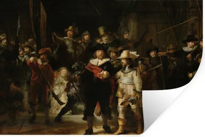 Produktbild von MuchoWow® Wandtattoo Wandsticker Wandaufkleber Die Nachtwache - Kunst - Alte Meister - Rembrandt 30x20 cm Selbstklebend und Repositionierbar - Wierderverwendbar - Selbstklebend
