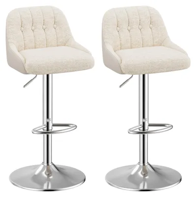 Produktbild von 2er-Set drehbare Barhocker, moderne höhenverstellbare Barstühle aus gepolstertem Stoff, mit gepolsterter Rückenlehne, höhenverstellbar für Bar, Kücheninsel, Esszimmer, Beige