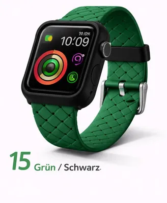 Produktbild von Apple Watch Silikon Armband + Case Bumper Hülle - Für Apple Watch 45 mm, 15# Grün / Schwarz