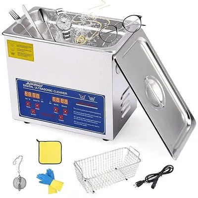 Image de Nettoyeur à ultrasons, 3 litres. Nettoyeur à ultrasons, appareil à ultrasons. Nettoyeur à ultrasons avec chauffage. Minuterie numérique pour lunettes, bijoux, prothèses dentaires, pièces de monnaie