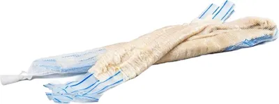 Two lengths of sausage casing are laid out on a white background.
