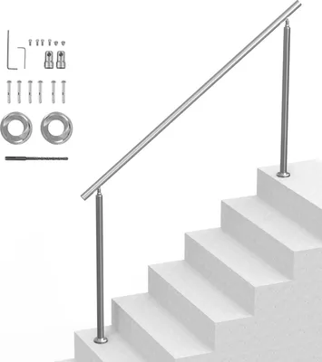 Immagine prodotto di SucceBuy 70,9 pollici/180 cm (L) corrimano per scale esterne. Set di ringhiere in acciaio inox con montaggio. Design a doppia colonna per anziani. Ideale per veranda, terrazza