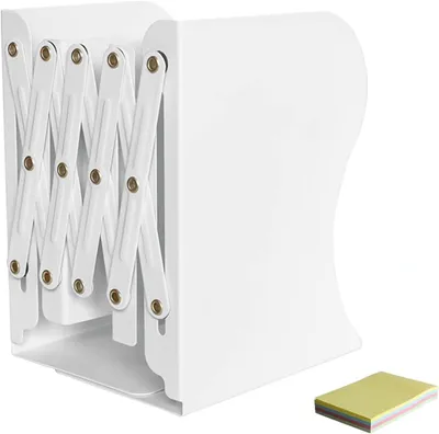 Produktbild von Buchstütze Metall Verstellbar, 1 Stück, Weiß, Einziehbar 15–50 cm, Buchhalter Für Schreibtisch Und Regal