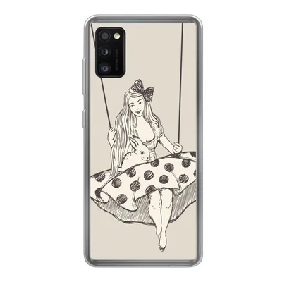 Produktbild von MuchoWow® Handyhülle Schutzhülle Hülle für Samsung Galaxy A41 Mädchen in gepunktetem Kleid mit Kaninchen Silikon Softcase Handy Hülle - Mobiltelefon