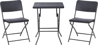 Produktbild von BELIANI Balkonset Grau Kunststoff 3-teilig Geflochtene Optik Modernes Design Quadratischer Tisch mit 2 Stühlen Klappbar Garten Outdoor Terrasse