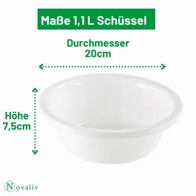 Image de Novaliv 3x Bol de rinçage rond 1,1L, D20 cm, Blanc, Sans BPA & Lavable au lave-vaisselle - Idéal pour la cuisine et le camping, petit bol rond, petit bol en plastique, petit bol de lavage, Plastic bowl