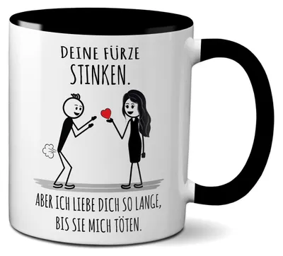 Produktbild von TassenKing Tasse mit Spruch - Deine Fürze Stinken - Bestes Kaffeetassen für Ihn - lustige Geschenke für Männer - Furzen Büro Becher Geschenk - Kaffeebecher (weiß/schwarz)
