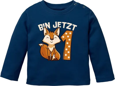 Produktbild von Baby Langarm-Shirt 1. Geburtstag Fuchs Bin jetzt 1 Tiermotive Fox Geburtstagsshirt Baumwolle Junge/Mädchen MoonWorks® navy 80/86 (10-15 Monate)
