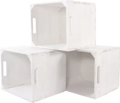 Produktbild von 6er Set neue weiße Kiste für Kallax Regal Expedit 33cm x 37,5cm x 32,5cm Einsatz Aufbewahrungsboxen Obstkisten Weinkisten Aufbewahrungskiste Regal Holz Kiste klassisch
