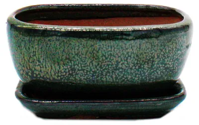 Produktbild von Bonsai-Schale mit Unterteller Gr. 2 - Grün - rechteckig - Modell GB5 - L 17cm - B 13cm - H 7,5 cm