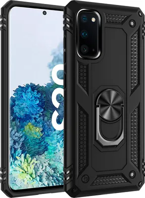 Produktbild von LaimTop Galaxy S20 Hülle, Hybrid Robuste Rüstung Drehbarer Ring Halter Ständer Dual Layer Hard PC + TPU Stoßfest Schutzhülle für Samsung Galaxy S20 Schwarz
