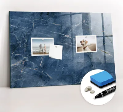 Produktbild von Magnetpinnwand Memoboard - Zubehörsatz - Weißer Marker + Schwamm + Magnete - 60 x 40 cm - Eleganter Marmor