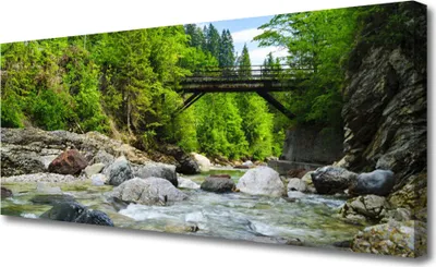 Produktbild von Tulup Leinwand-Bilder 125x50 Wandbild Canvas Kunstdruck Wald Brücke See Landschaft