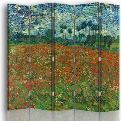 Produktbild von Paravent - Raumteiler Mohnfeld - Vincent Van Gogh - Dekorativer Raumtrenner cm. 180x170 (5 x)