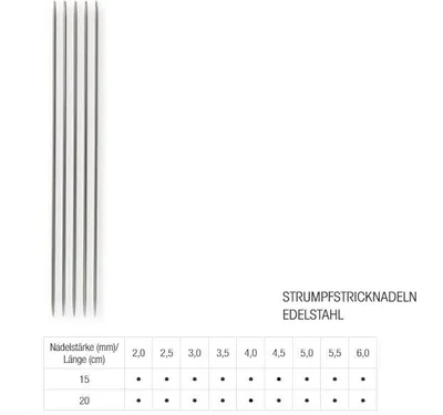 Produktbild von Lana Grossa Nadelspiel Strumpfstricknadeln Edelstahl - Länge 15 oder 20 cm Größe 15 cm / 2.0 mm