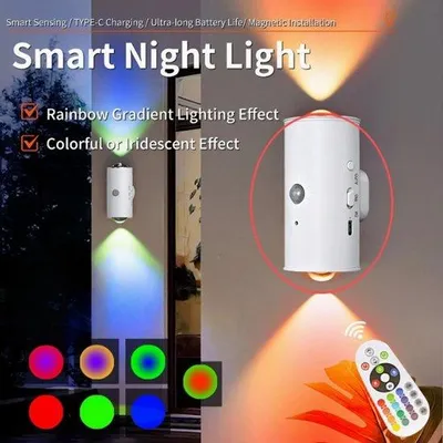 Immagine prodotto di Due lampade notturne a LED con spina, ciascuna dotata di telecomando, interruttore, luminosità regolabile da 5 a 300 lumen e temperatura di colore di 2700 K.