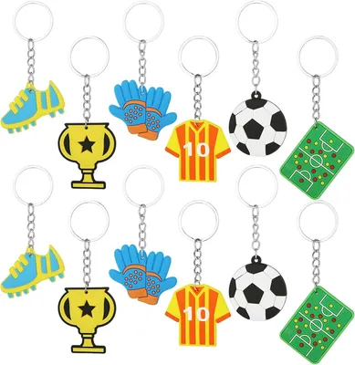Obrázok produktu pre Kľúčenky s motívom futbalu, 12 kusov, vyrobené z mäkkého silikónu, vhodné pre deti, darčeky k narodeninám