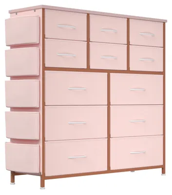 Productafbeelding van Kledingkast met 12 lades, afmetingen 99x30x110 cm, textielkast, opberger, kleur: lichtgrijs