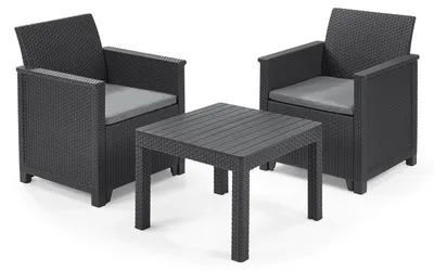 Immagine prodotto di Set Tavolino e 2 Poltrone da Giardino Effetto Rattan Keter Emma Balcony Antracite