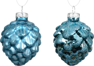 Produktbild von Christbaumschmuck Zapfen 7cm Glas 6 Stück - Folkloreblau