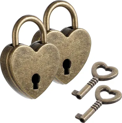 Produktbild von 2 Stš¹ck Mini Vorh?ngeschloss Herzform, Vintage Liebesschloss mit Schlš¹ssel Herz H?ngeschloss Liebesherz Schloss fš¹r Schrank Schmuckk?stchen Tagebuch Schublade(Bronze)