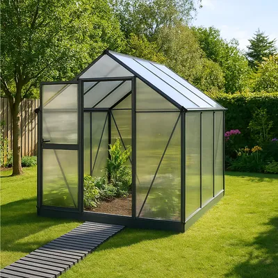 Produktbild von Aufrollbarer Gartenweg Holzoptik Grau 16-teilig, 131 cm Gesamtlänge, Module 30x8,2 cm