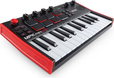 Produktbild von Akai MPK Mini Play Mk3, 25 Schlüssel, Tasten, Drehregler, Schwarz, Schwarz, USB, 317 mm