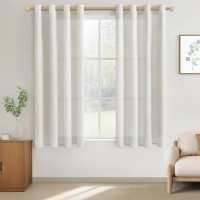 Zdjęcie produktu dla Zasłony lniane 137 x 140 cm, zestaw 2 szt., kremowe, przelotki, półprzezroczyste, do okna