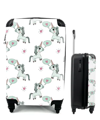 Produktbild von MuchoWow® Koffer Handgepäck Trolley Rollkoffer Kleine Reisekoffer mit 4 Rollen - Einhorn - Muster - Kind - Cabin Size < 55x40x23 cm & 55x40x20 cm - Kinderkoffer - Kabinenkoffer - Boardgepäck - Reise-Box - Reisekoffer - Reisegepäck - Koffer mit Bild - Trolley für Kinder