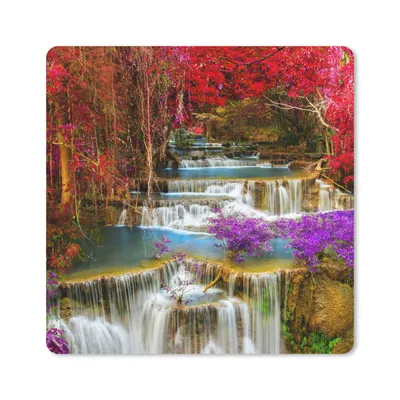Produktbild von MuchoWow® Mauspad Mousepad Wasserfall - Rosa - Bäume 20x20 cm - Mousepads - Maus Mat - Pad - Mausunterlage - Desk Mat - Bureauartikeln