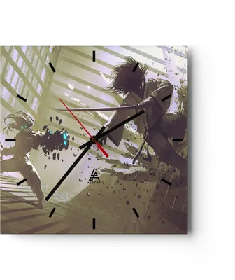 Produktbild von Wanduhr - Quadrat - Glasuhr - Roboter Samurai Schwert Kämpfen - 40x40cm - Schleichendes Uhrwerk - Lautlos - zum Aufhängen bereit - Dekoration Modern - Wanddekoration aus Glas - C3AC40x40-2912