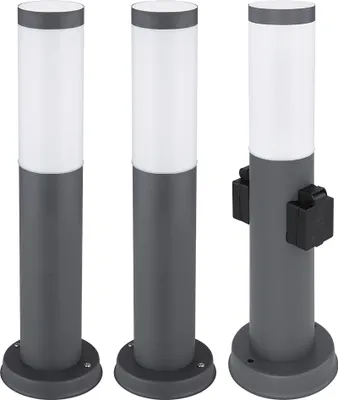 Produktbild von 3er Set Sockelleuchte, Edelstahl, 2x Steckdose, anthrazit