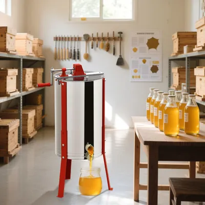 Produktbild von YZNAHRE Honigschleuder Manuelle 4 Waben Edelstahl Tangentialschleuder Honigextractor mit Deckel, Handantrieb und Verstellbaren Beinen Honigschleudern Universal Imkerei Zubehör