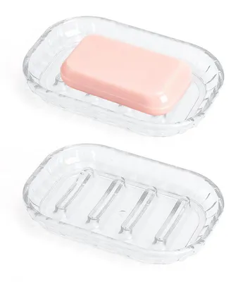 Zdjęcie produktu dla Miska na mydło, 2 sztuki, plastik, przezroczysta, z odpływem, do użycia w prysznicu, umywalce lub kuchni