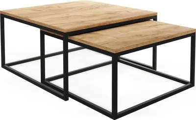 Produktbild von Rechteckige Quadratische Satztische Couchtische mit Schwarz Gestell - Loft Style Couchtische Metallbeine - 2 in 1 - Zwei Industrielle Getrennte Tische für Wohnzimmer - Craft Eiche