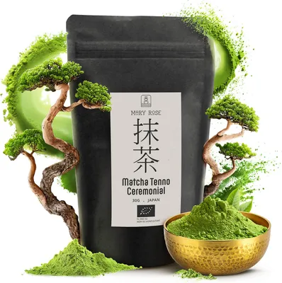 Obrázek produktu pro Mary Rose – Čaj Matcha Ceremonial Tenno Bio Japonsko 30 g – Vysoce kvalitní práškový zelený čaj z Miyazaki – Jemný, s příchutí umami – První sklizeň – Bez hořkosti