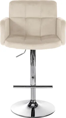 Produktbild von 2er Set Barhocker SUTUN - Samt Creme 60x56x93 cm Silber | Barstuhl Höhenverstellbar Mit Lehne Drehbar Tresenhocker Tresenstuhl Kneipenhocker