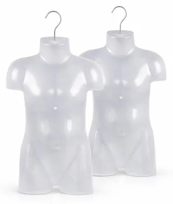 Image de 2 torses d'enfant transparents de 35,7 cm – Demi-coque en plastique représentant le haut du corps d'un enfant – Mannequin d'enfant pour vitrine avec crochet, torse décoratif