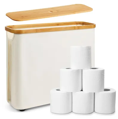 Produktbild von Solidchoice – Bambus-Toilettenpapierhalter mit Deckel – Organizer für das Badezimmer