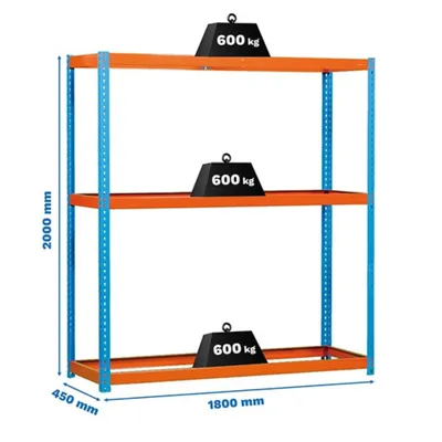 Produktbild von Simonrack Schwerlastregal SIMONFORTE 1804-3 450100045201840 orange, blau 180,0 x 45,0 x 200,0 cm