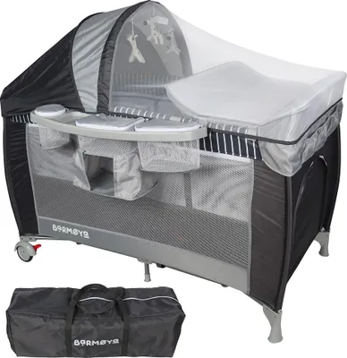 Produktbild von Einheitsgröße BM-13|Barmøya 3-in-1 Baby-Reisebett mit Wickelauflage – Reisebett, Laufstall & Beistellbett grau